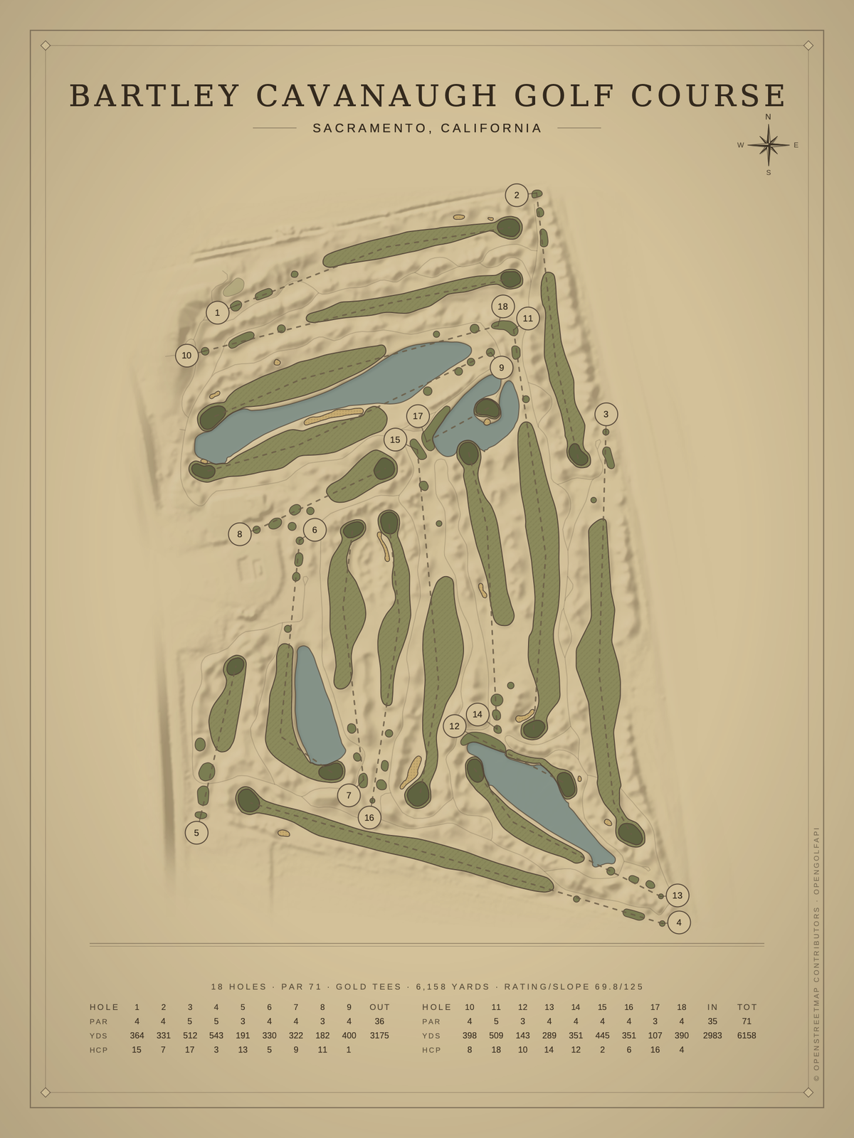 Bartley Cavanaugh Golf Course map poster, Vintage style, 12×16 / 18×24