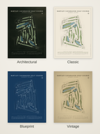 Bartley Cavanaugh Golf Course map poster in four styles: Architectural, Classic, Blueprint and Vintage