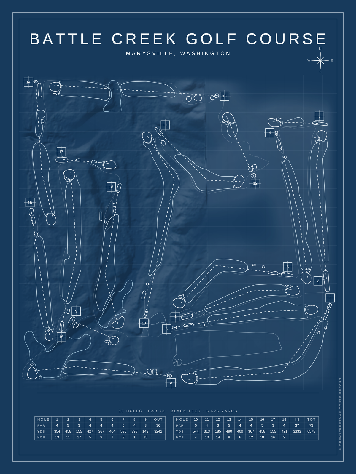 Battle Creek Golf Course map poster, Blueprint style, 12×16 / 18×24