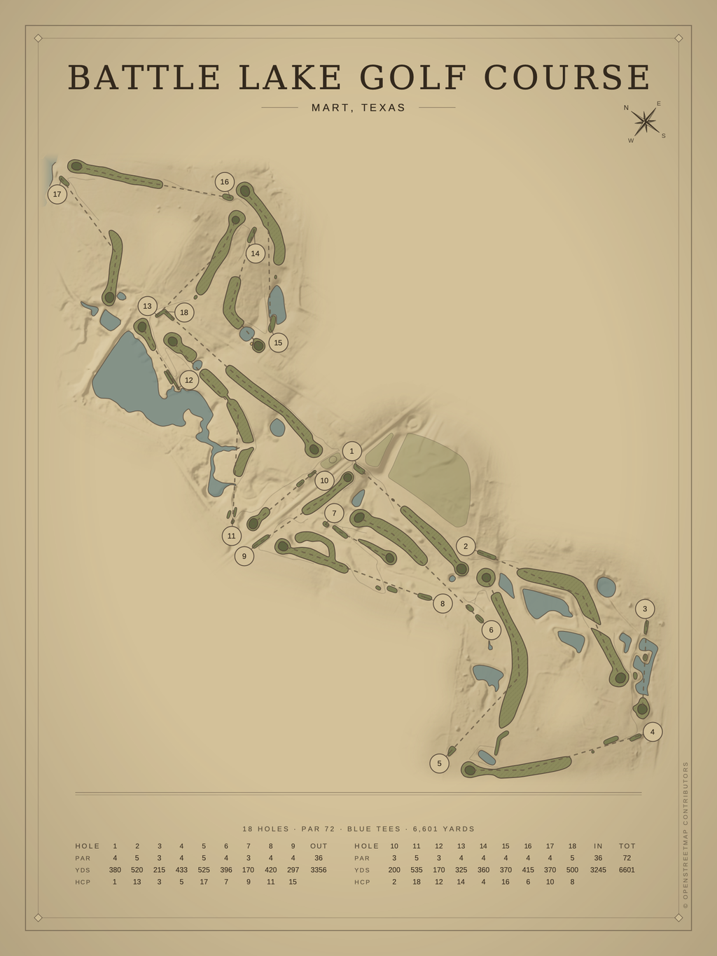 Battle Lake Golf Course map poster, Vintage style, 12×16 / 18×24