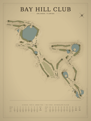 Bay Hill Club Course Map poster
