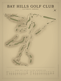 Bay Hills Golf Club course map poster, Vintage style, 12×16 / 18×24