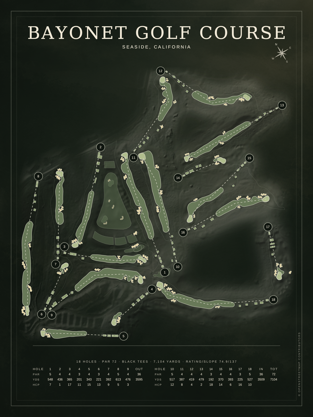 Bayonet Golf Course map poster, Architectural style, 12×16 / 18×24