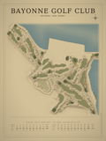 Bayonne Golf Club course map poster, Vintage style, 12×16 / 18×24
