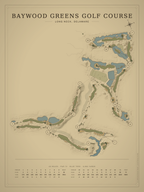Baywood Greens Golf Course map poster, Vintage style, 12×16 / 18×24