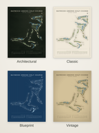 Baywood Greens Golf Course map poster in four styles: Architectural, Classic, Blueprint and Vintage