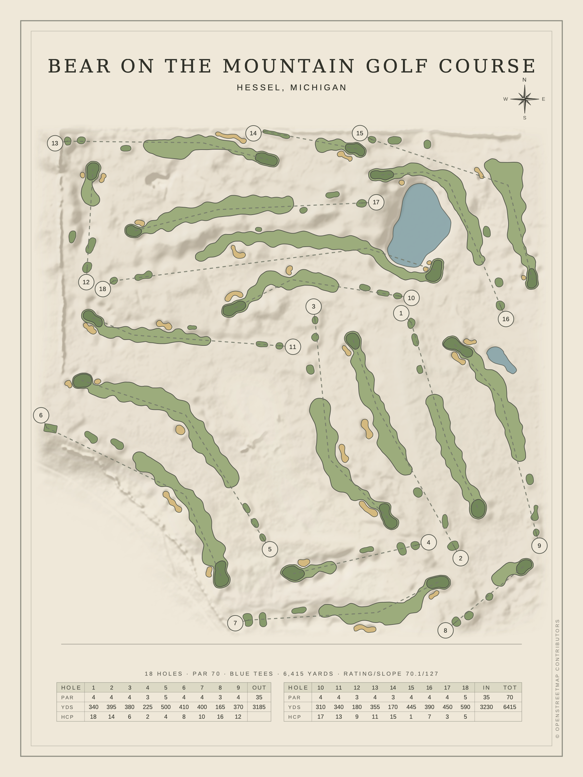 Bear on the Mountain Golf Course map poster, Classic style, 12×16 / 18×24