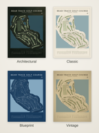 Bear Trace Golf Course map poster in four styles: Architectural, Classic, Blueprint and Vintage
