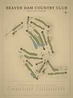 Beaver Dam Country Club course map poster, Vintage style, 12×16 / 18×24