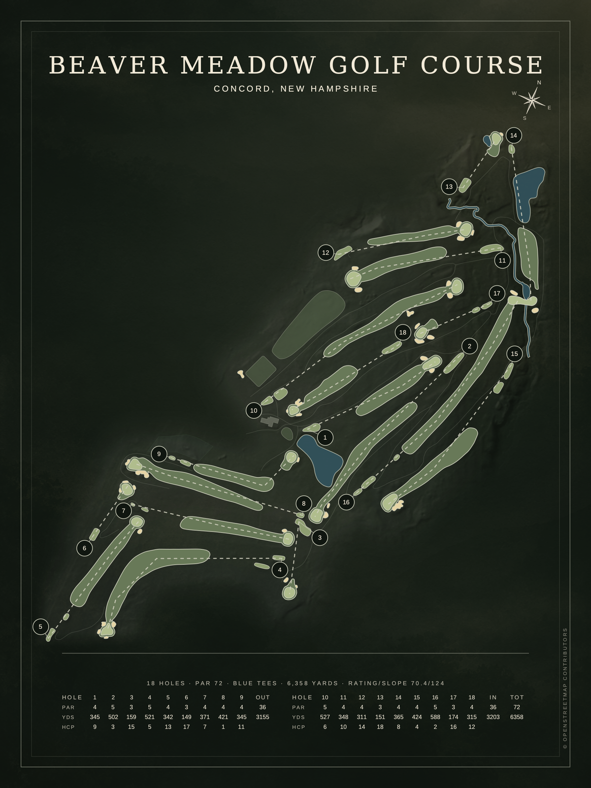 Beaver Meadow Golf Course map poster, Architectural style, 12×16 / 18×24