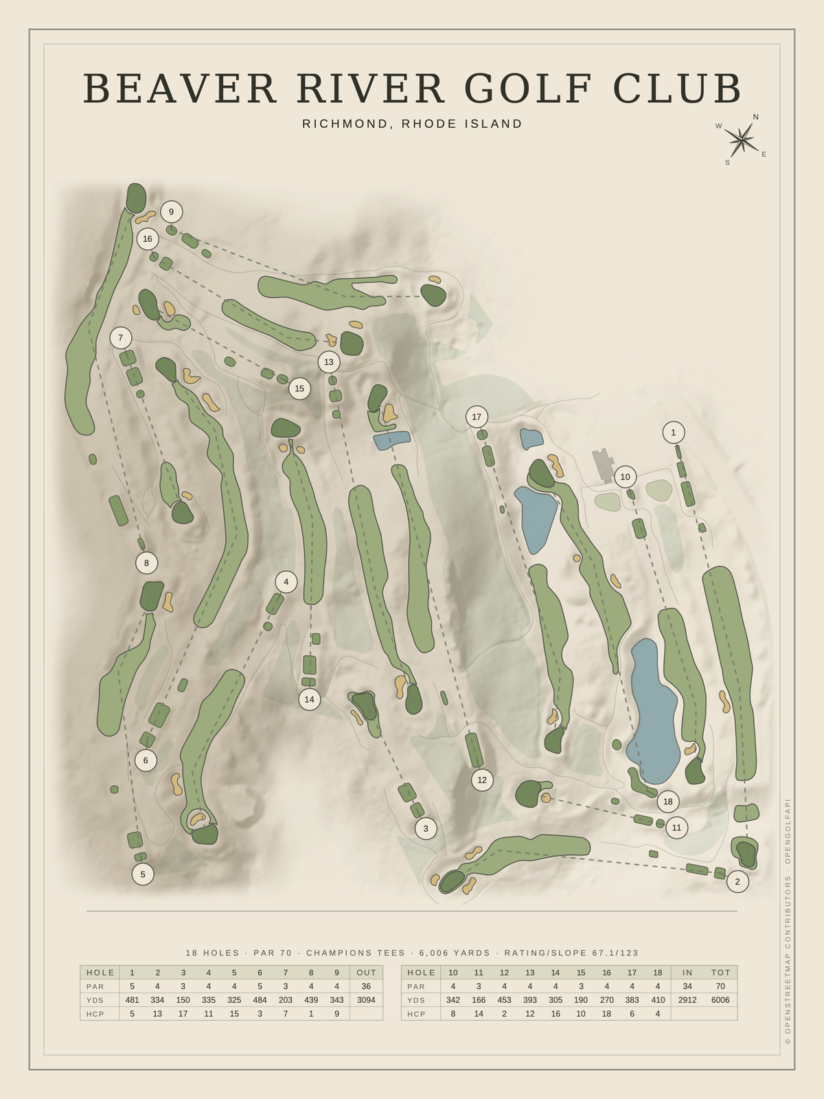 Beaver River Golf Club course map poster, Classic style, 12×16 / 18×24