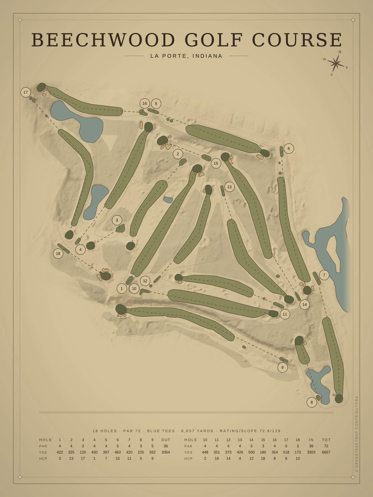 Beechwood Golf Course map poster, Vintage style, 12×16 / 18×24
