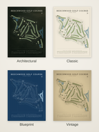 Beechwood Golf Course map poster in four styles: Architectural, Classic, Blueprint and Vintage
