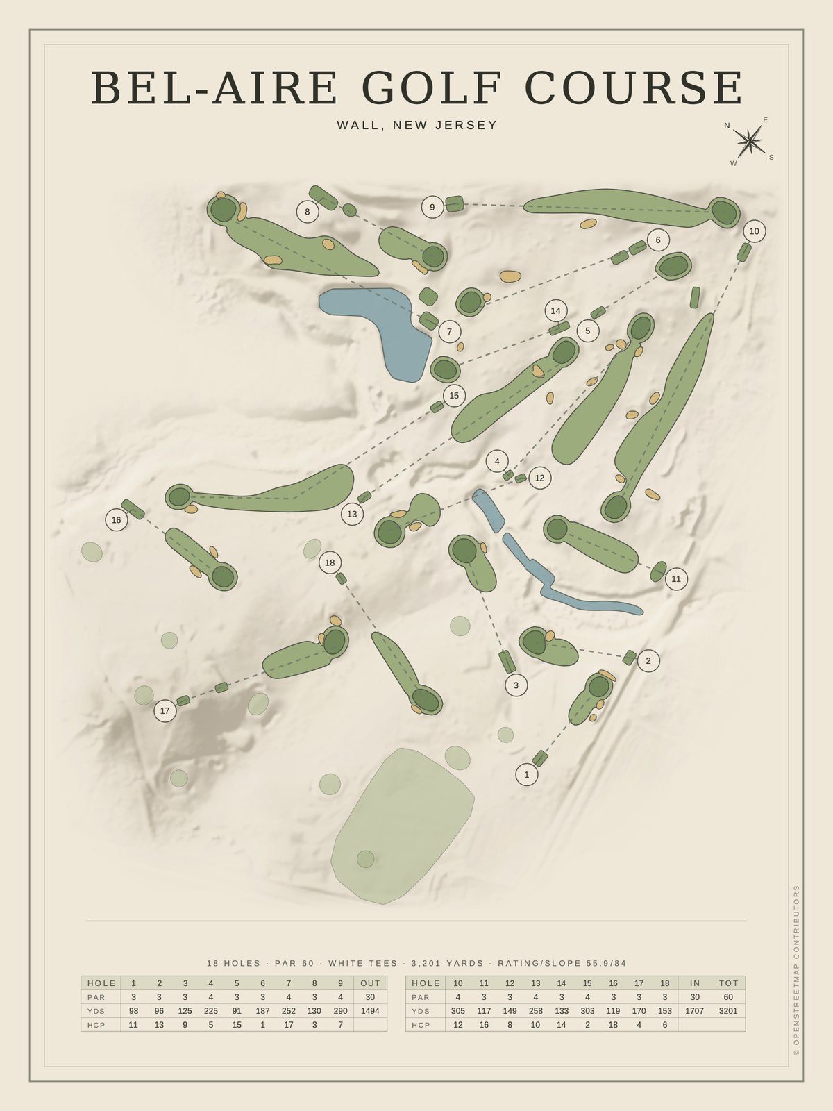 Bel-Aire Golf Course map poster, Classic style, 12×16 / 18×24