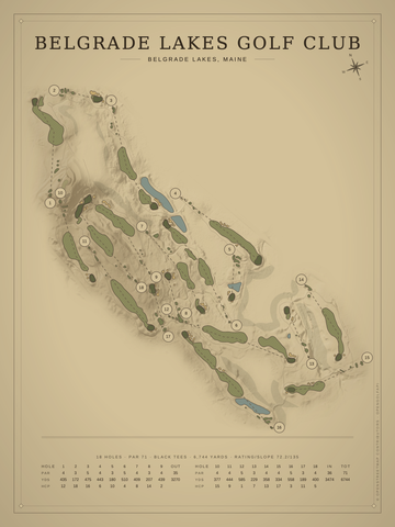 Belgrade Lakes Golf Club Course Map poster