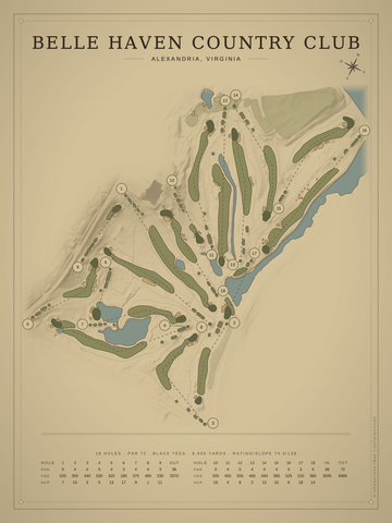 Belle Haven Country Club Course Map poster
