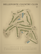 Bellefonte Country Club course map poster, Vintage style, 12×16 / 18×24