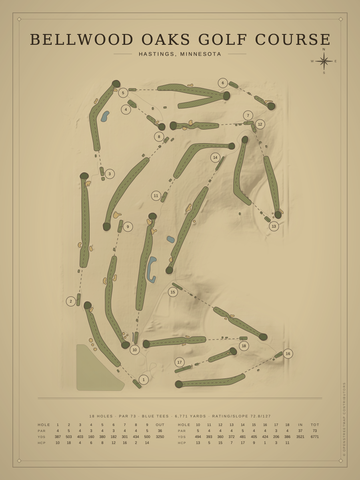 Bellwood Oaks Golf Course Map poster