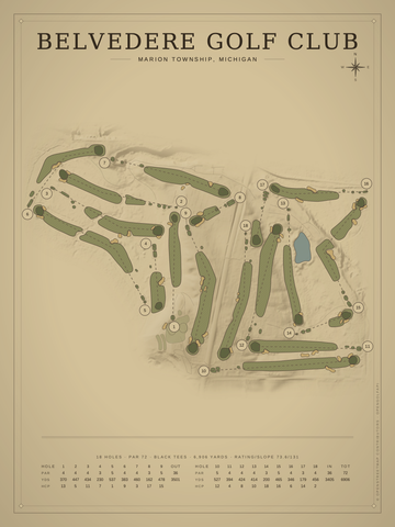 Belvedere Golf Club Course Map poster