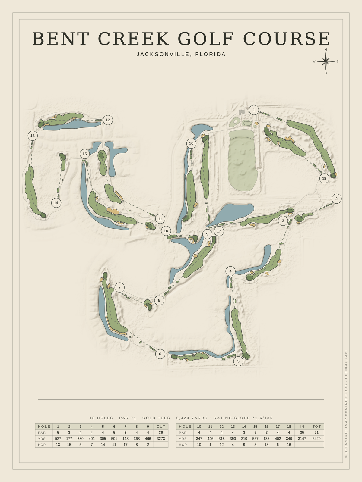 Bent Creek Golf Course map poster, Classic style, 12×16 / 18×24