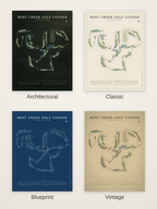 Bent Creek Golf Course map poster in four styles: Architectural, Classic, Blueprint and Vintage