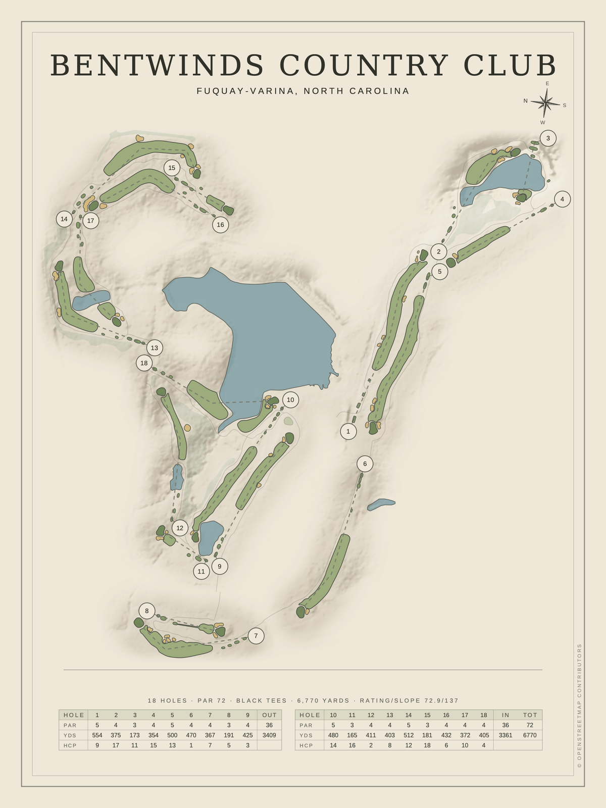 Bentwinds Country Club course map poster, Classic style, 12×16 / 18×24