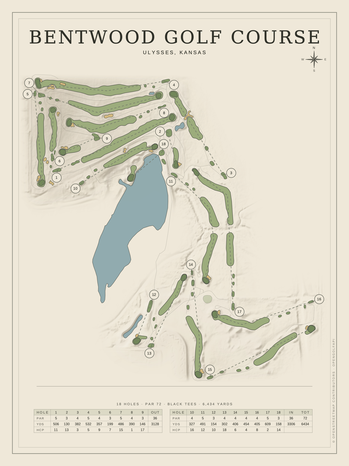 Bentwood Golf Course map poster, Classic style, 12×16 / 18×24