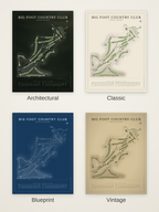 Big Foot Country Club course map poster in four styles: Architectural, Classic, Blueprint and Vintage