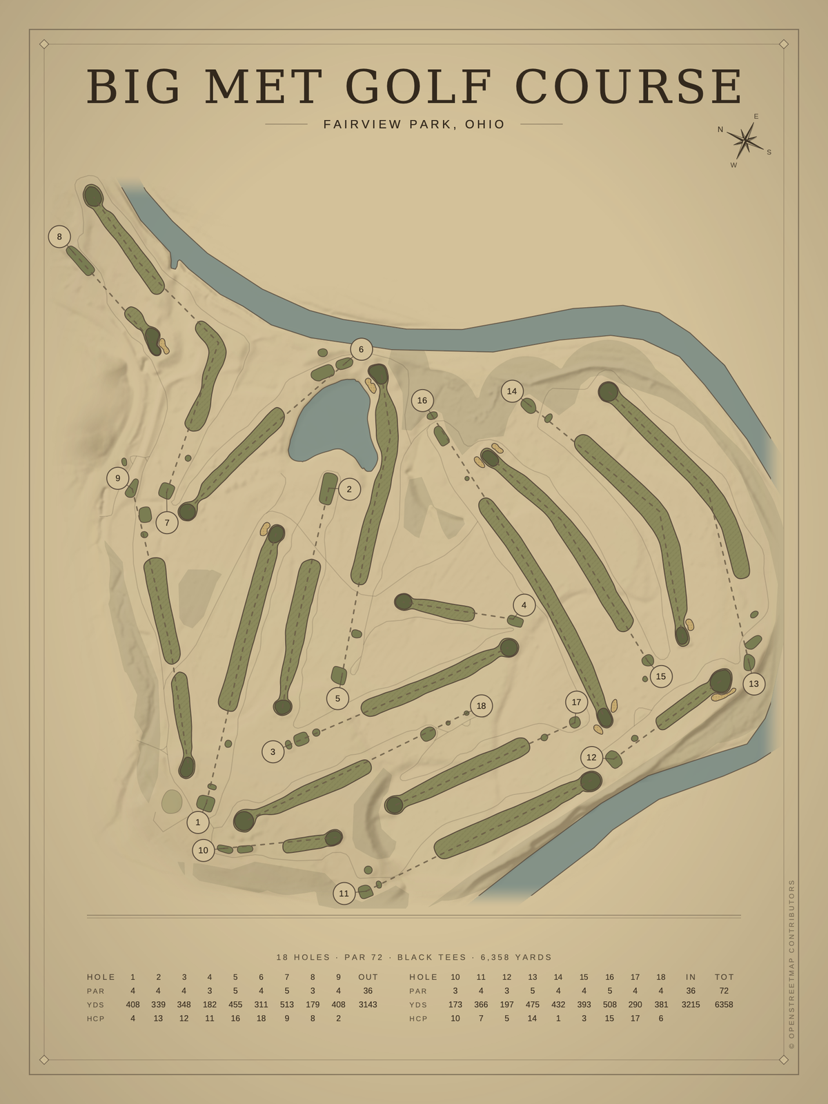 Big Met Golf Course map poster, Vintage style, 12×16 / 18×24