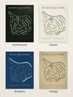 Big Met Golf Course map poster in four styles: Architectural, Classic, Blueprint and Vintage