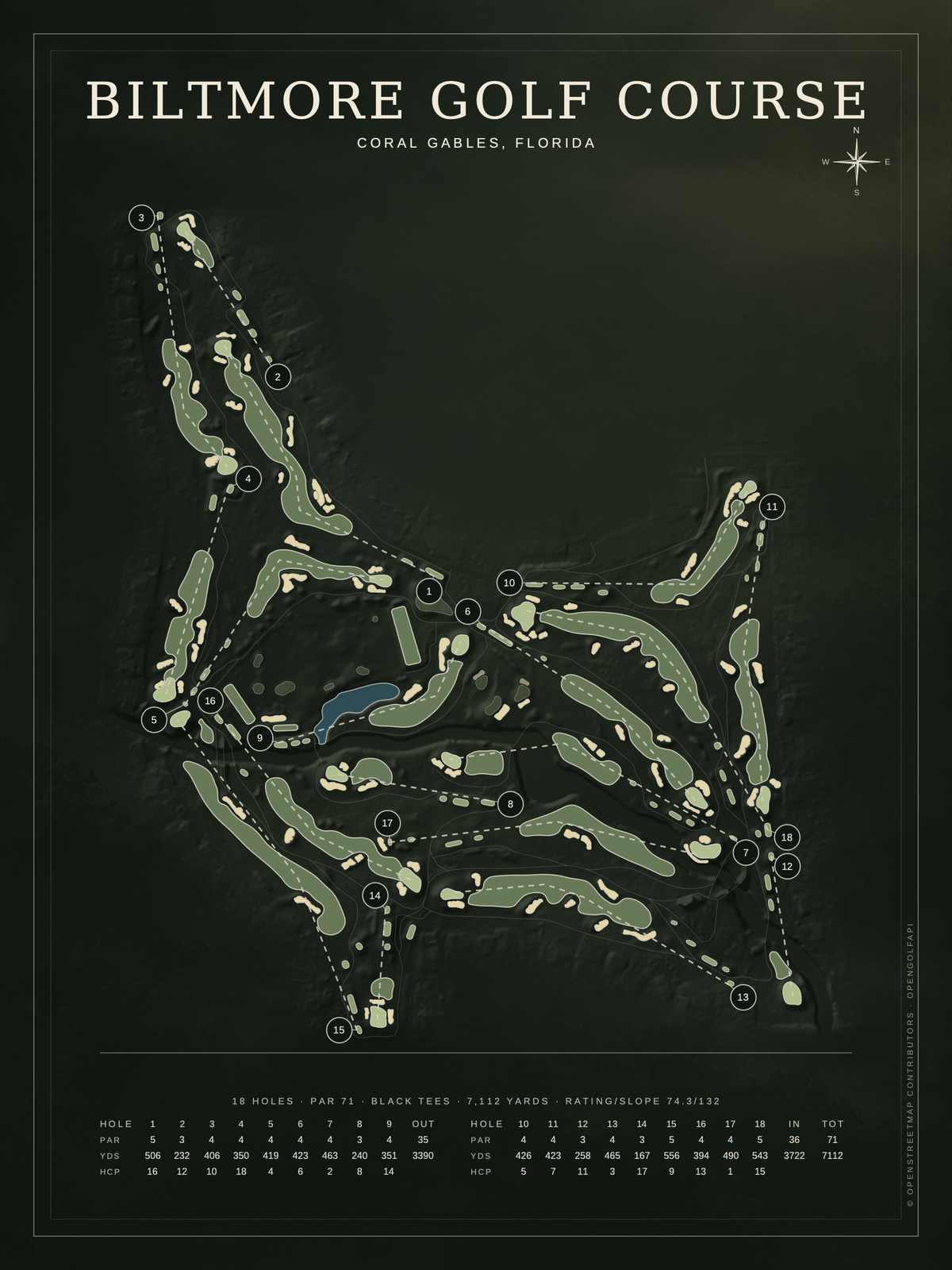 Biltmore Golf Course map poster, Architectural style, 12×16 / 18×24