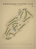 Birmingham Country Club course map poster, Vintage style, 12×16 / 18×24