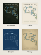 Bittersweet Golf Club course map poster in four styles: Architectural, Classic, Blueprint and Vintage