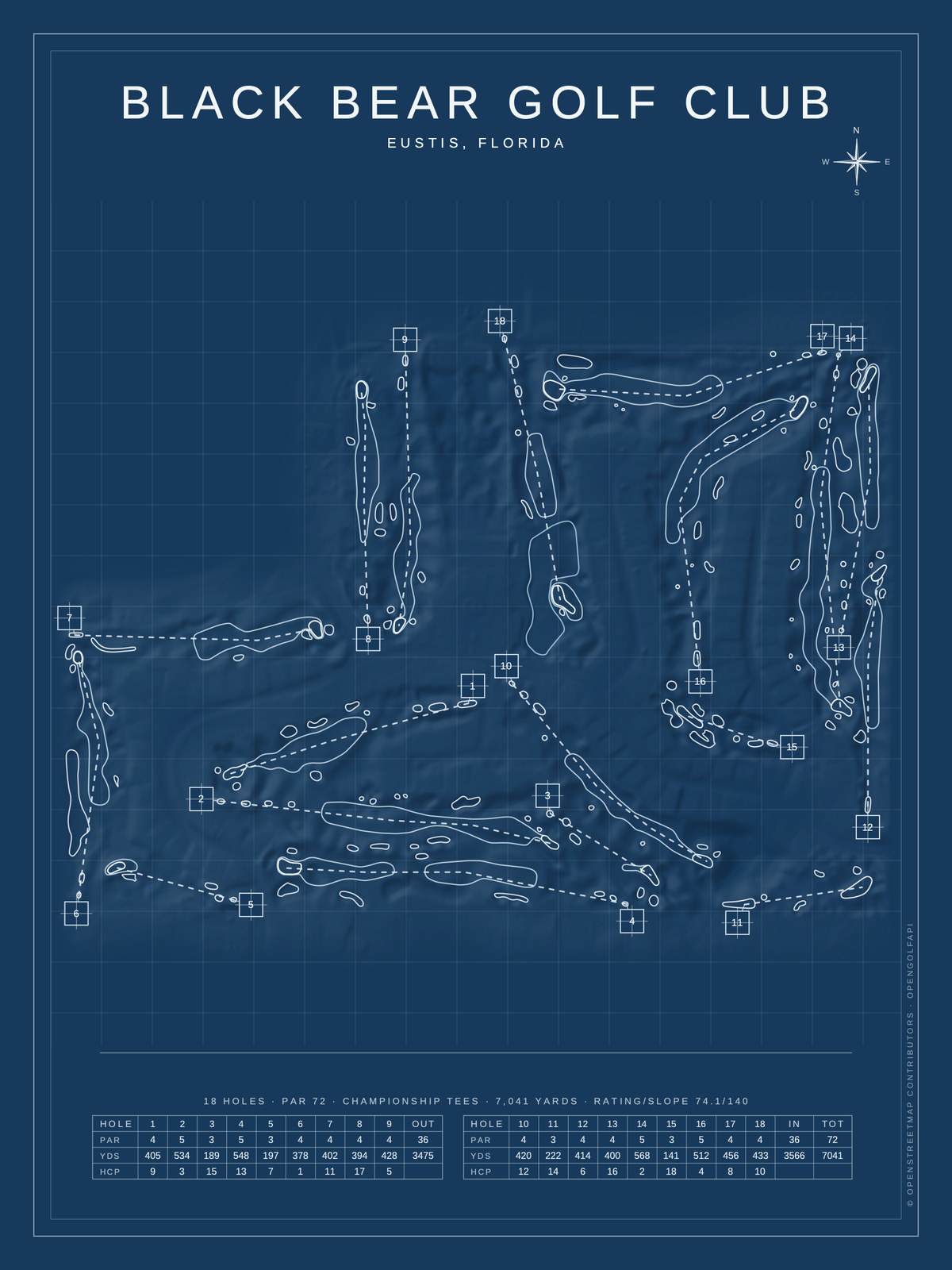 Black Bear Golf Club course map poster, Blueprint style, 12×16 / 18×24