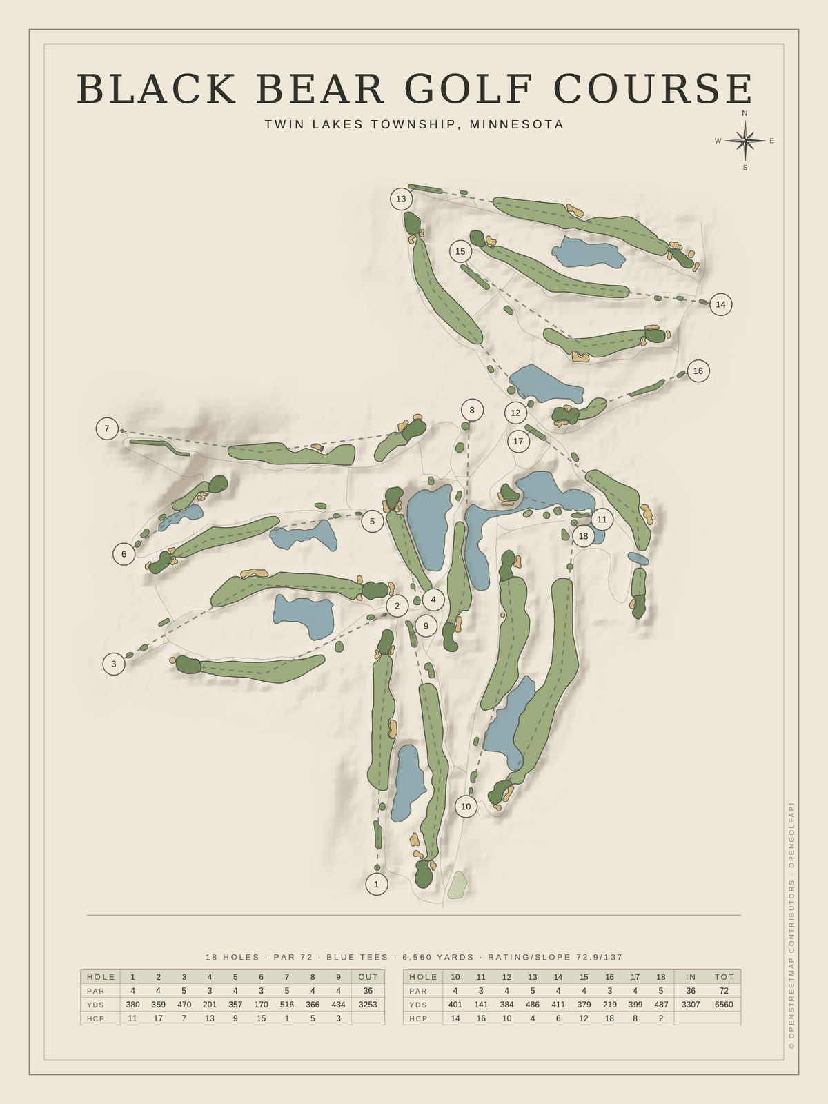 Black Bear Golf Course map poster, Classic style, 12×16 / 18×24
