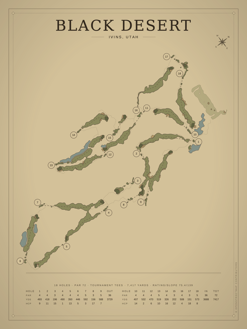 Black Desert course map poster, Vintage style, 12×16 / 18×24