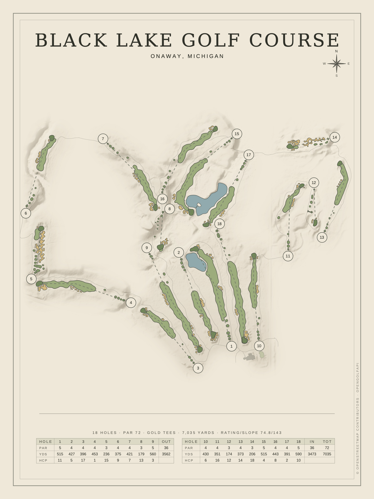 Black Lake Golf Course map poster, Classic style, 12×16 / 18×24