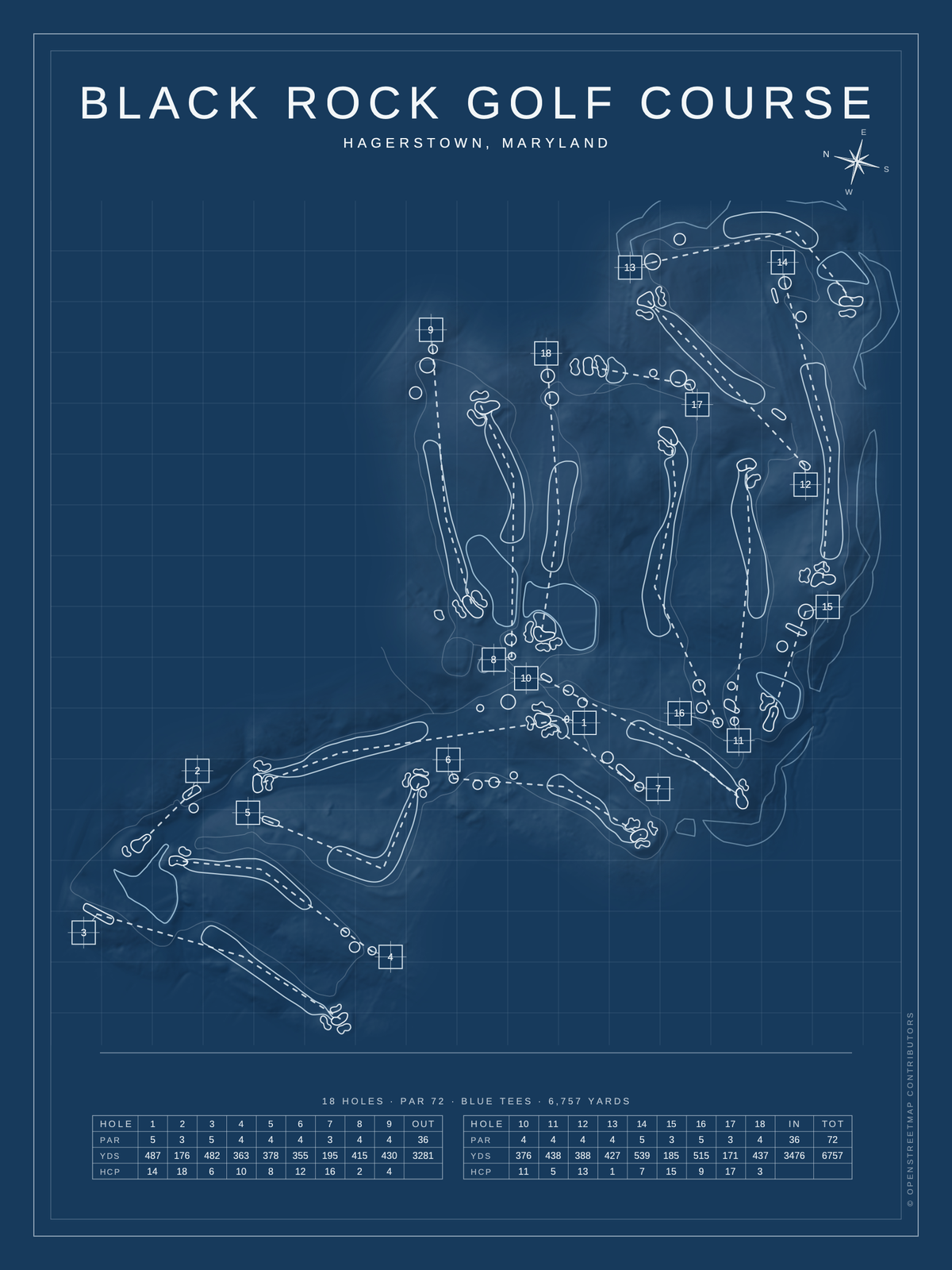 Black Rock Golf Course map poster, Blueprint style, 12×16 / 18×24