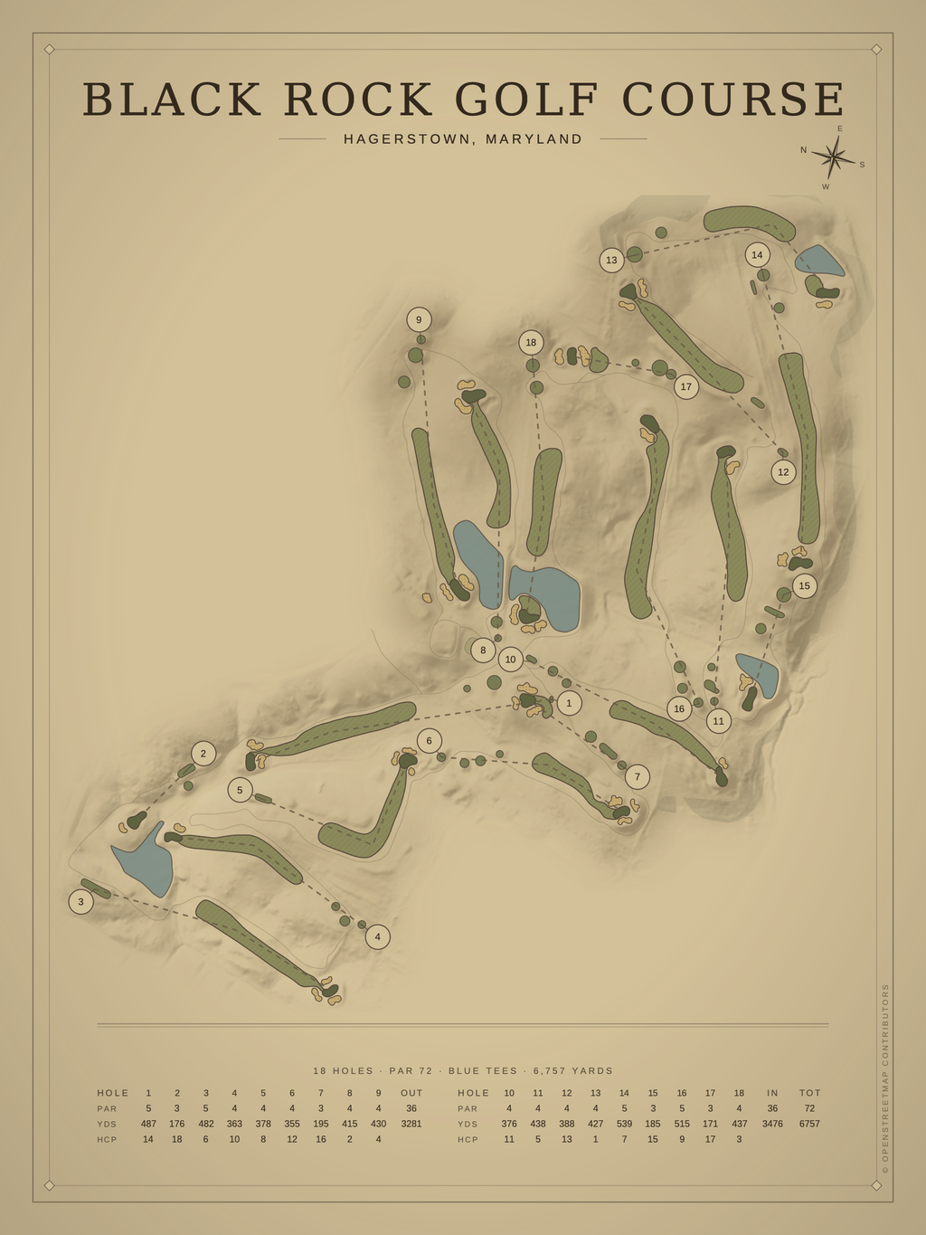 Black Rock Golf Course map poster, Vintage style, 12×16 / 18×24