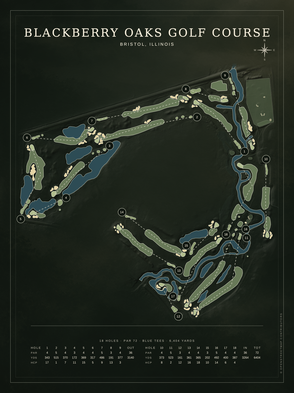 Blackberry Oaks Golf Course map poster, Architectural style, 12×16 / 18×24