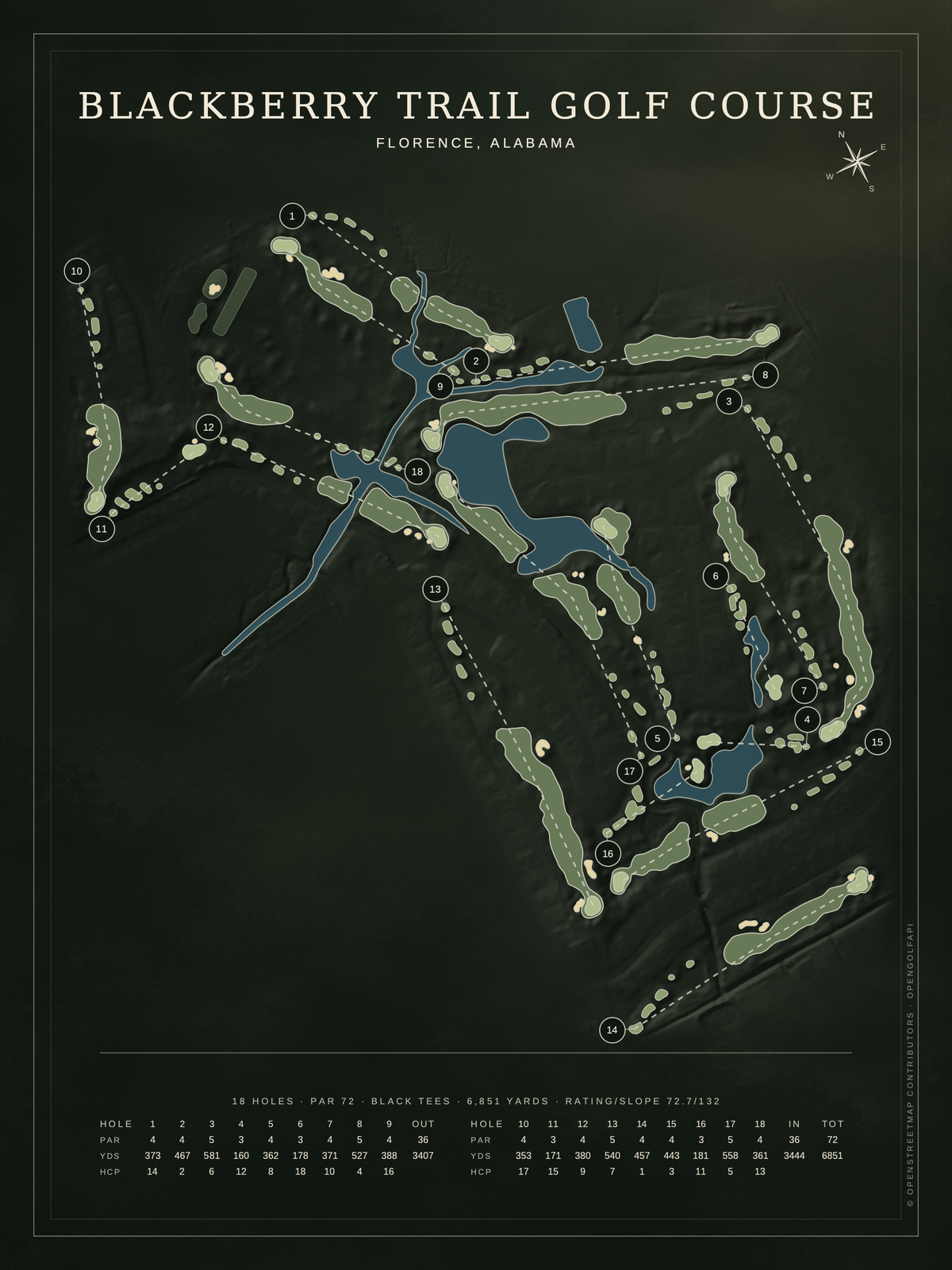 Blackberry Trail Golf Course map poster, Architectural style, 12×16 / 18×24