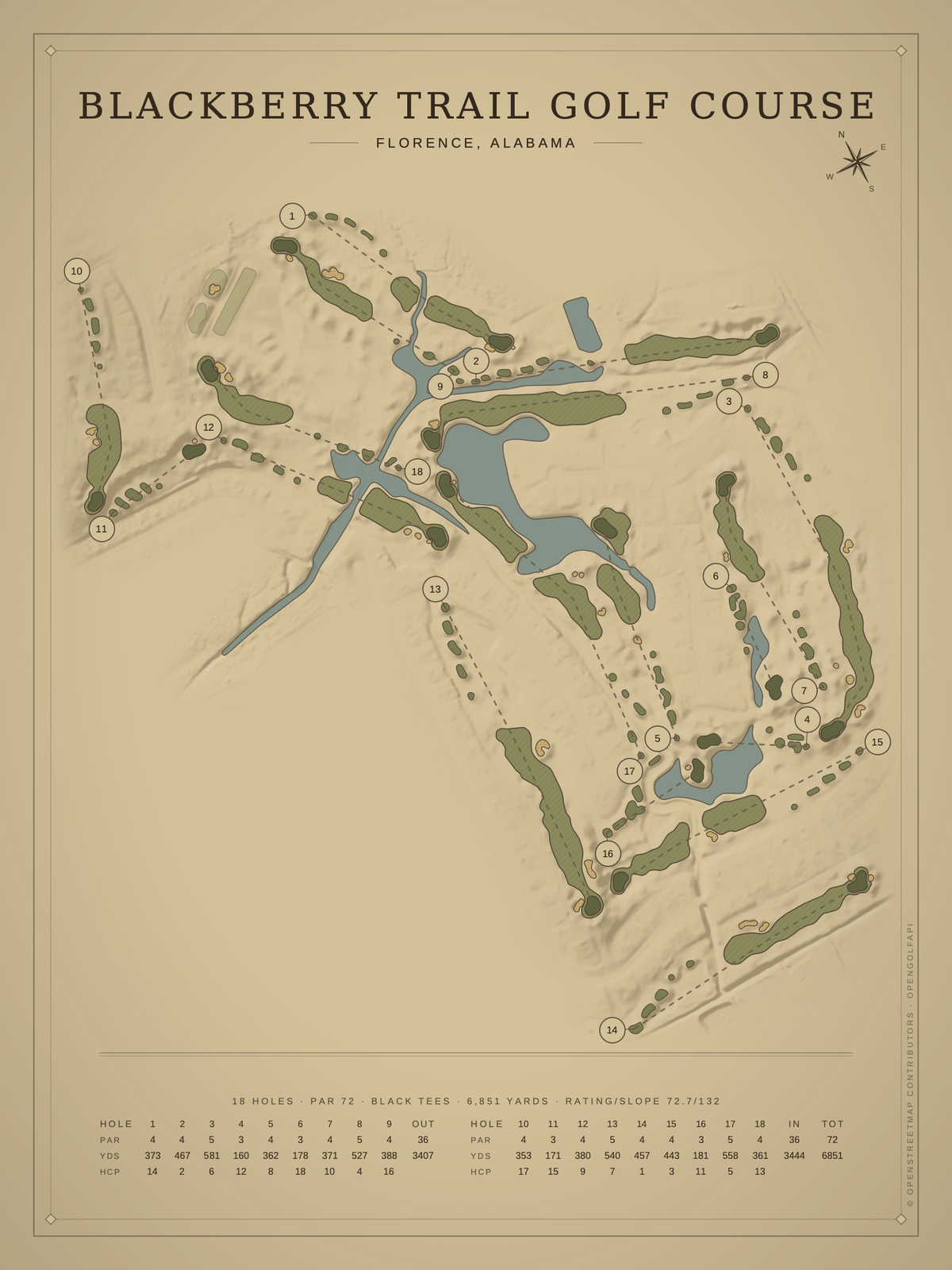 Blackberry Trail Golf Course map poster, Vintage style, 12×16 / 18×24