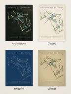 Blackberry Trail Golf Course map poster in four styles: Architectural, Classic, Blueprint and Vintage
