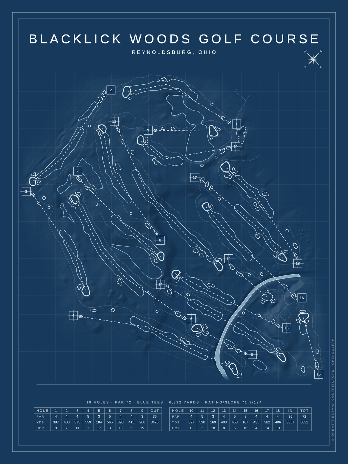 Blacklick Woods Golf Course map poster, Blueprint style, 12×16 / 18×24