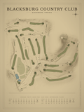 Blacksburg Country Club course map poster, Vintage style, 12×16 / 18×24