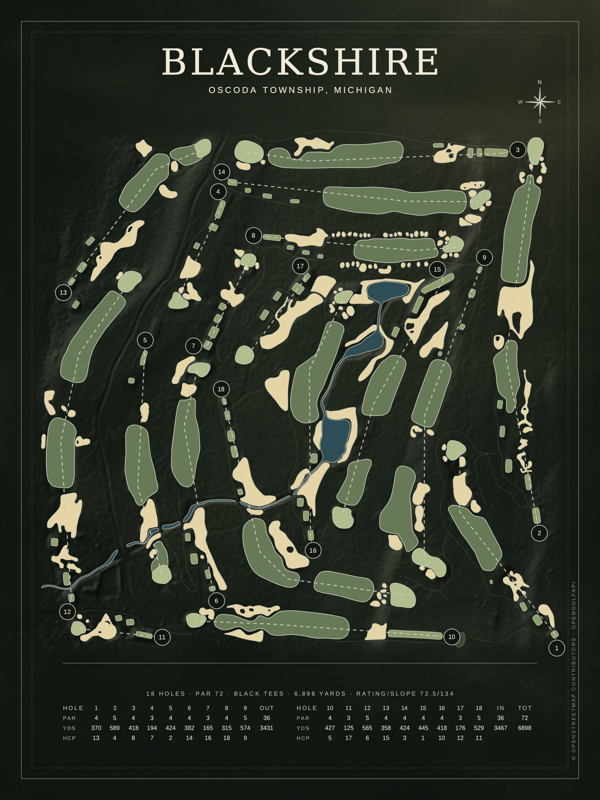 Blackshire course map poster, Architectural style, 12×16 / 18×24