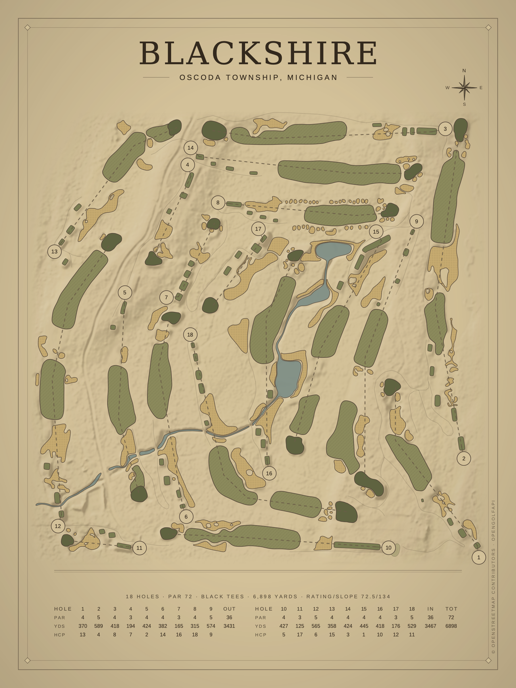 Blackshire course map poster, Vintage style, 12×16 / 18×24