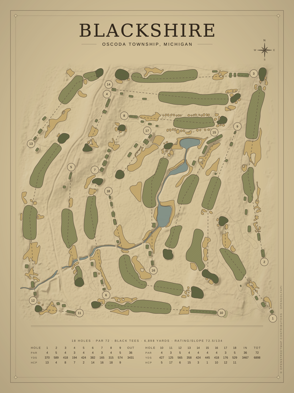Blackshire course map poster, Vintage style, 12×16 / 18×24