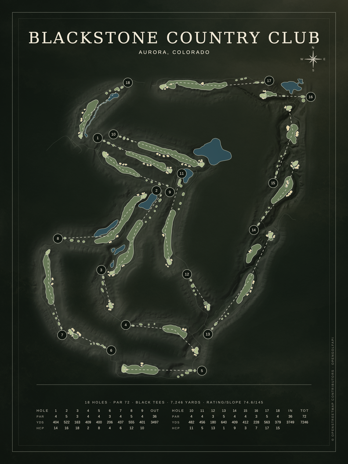 Blackstone Country Club course map poster, Architectural style, 12×16 / 18×24