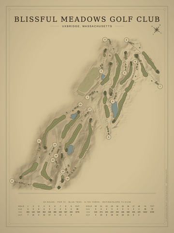 Blissful Meadows Golf Club Course Map poster